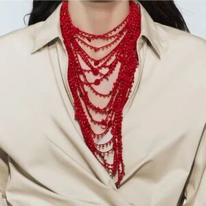New ZARA Elegant Red Beaded Necklace